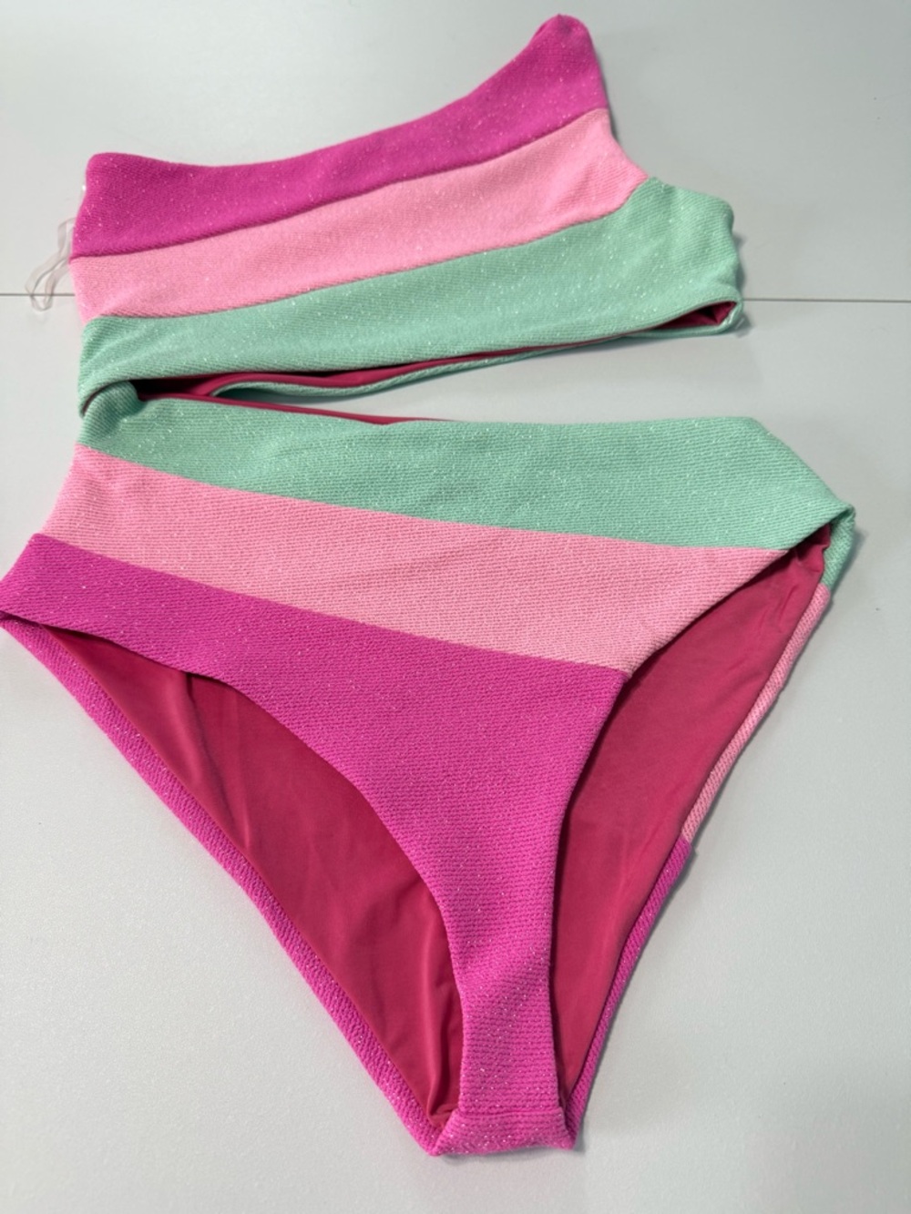 Beach Riot Joyce One Piece Crush Colorblock Glitter Cutout Swimsuit Blossom Sz M - Picture 2 of 12